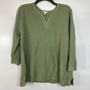 Talbots Woman Sage Green Textured Basketweave Split Neck Sweater Plus Size 2X